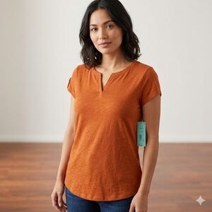 Liz Claiborne Orange Short Sleeve Notch Neck Tee
